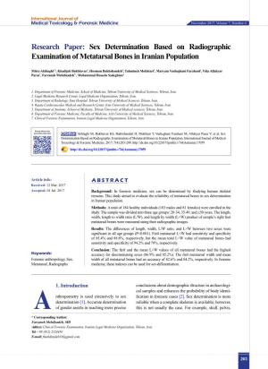 Sex Determination Based on Radiographic Examination of Metatarsal Bones in Iranian Population
