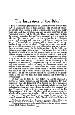 The Inspiration of the Bible E NE of the Major Problems in the Christian Church Today Is That O