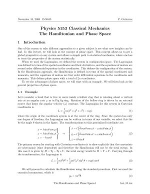 Physics 5153 Classical Mechanics the Hamiltonian and Phase Space