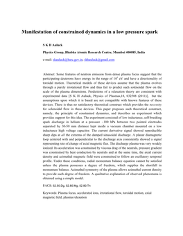 Manifestation of Constrained Dynamics in a Low Pressure Spark