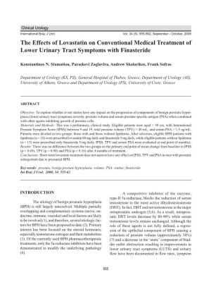 The Effects of Lovastatin on Conventional Medical Treatment of Lower Urinary Tract Symptoms with Finasteride