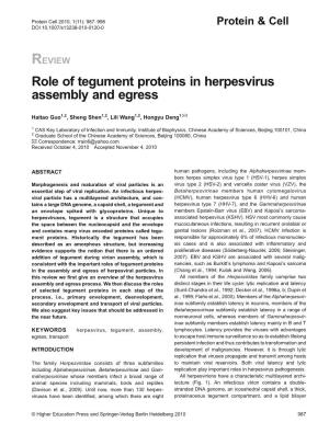 Role of Tegument Proteins in Herpesvirus Assembly and Egress