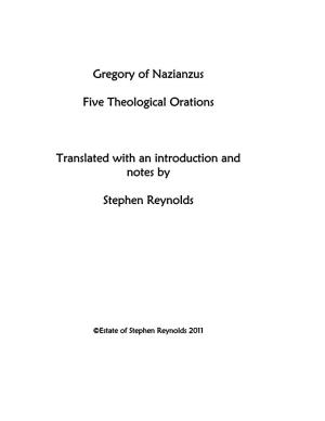 Gregory of Nazianzus Five Theological Orations Translated