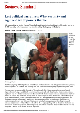 Lost Political Narratives: What Earns Swami Agnivesh Ire of Powers That Be