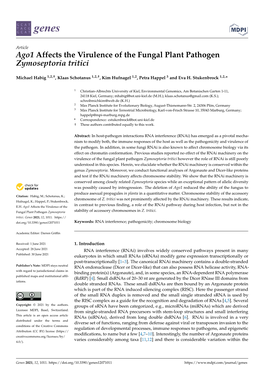 Ago1 Affects the Virulence of the Fungal Plant Pathogen Zymoseptoria Tritici
