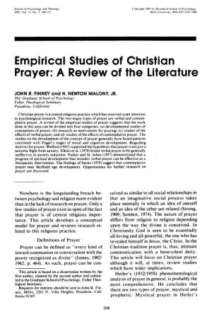 Empirical Studies of Christian Prayer: a Review of the Literature