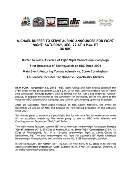 Michael Buffer to Serve As Ring Announcer for Fight Night Saturday, Dec