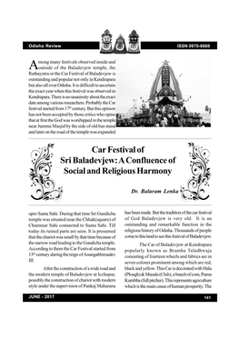 Car Festival of Sri Baladevjew: a Confluence of Social and Religious Harmony