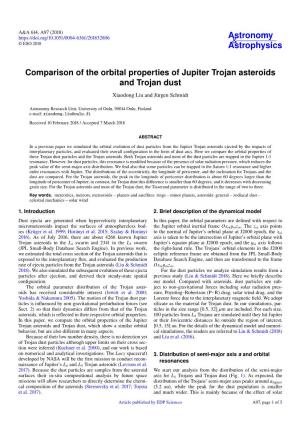 Comparison of the Orbital Properties of Jupiter Trojan Asteroids and Trojan Dust Xiaodong Liu and Jürgen Schmidt