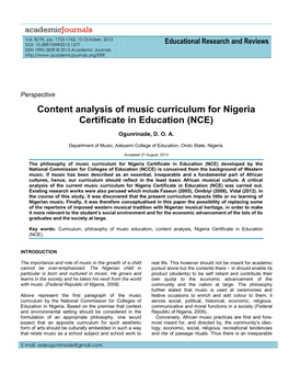 Content Analysis of Music Curriculum for Nigeria Certificate in Education (NCE)