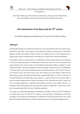 The Islamization of the Beja Until the 19 Century Abstract