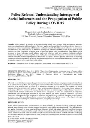 Police Reform: Understanding Interspersed Social Influences and the Propagation of Public Policy During COVID19