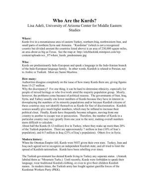 The Kurds? Lisa Adeli, University of Arizona Center for Middle Eastern Studies
