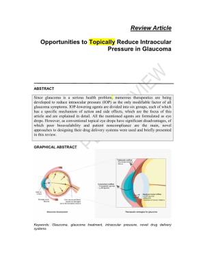 Review Article Opportunities to Topically Reduce Intraocular Pressure in Glaucoma