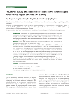Prevalence Survey of Nosocomial Infections in the Inner Mongolia Autonomous Region of China [2012-2014]