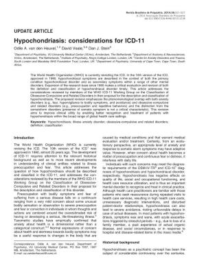 Hypochondriasis: Considerations for ICD-11 Odile A