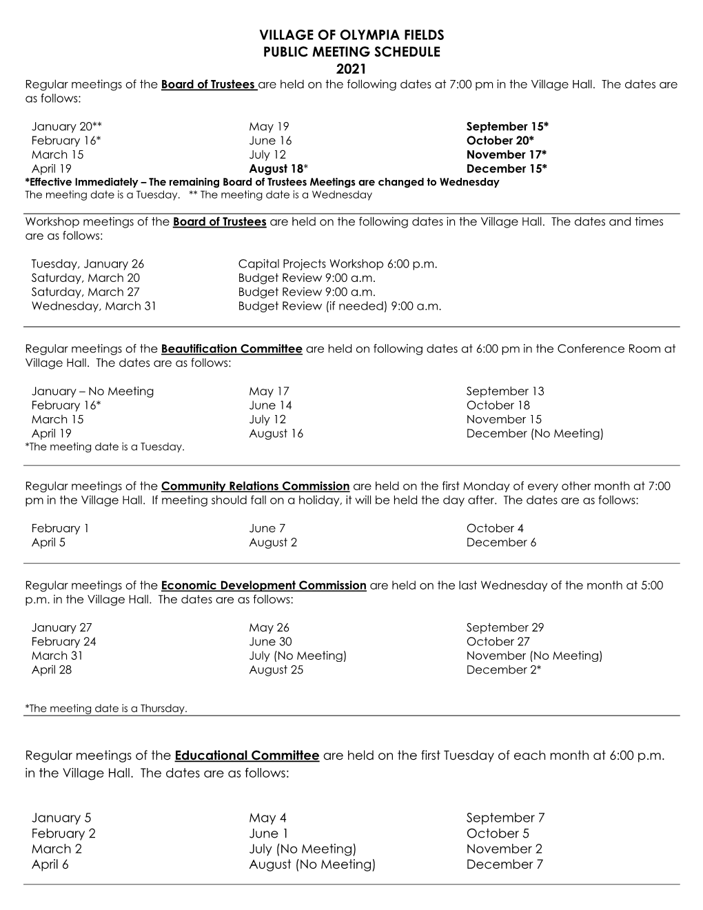 Schedule of Public Meetings (PDF)