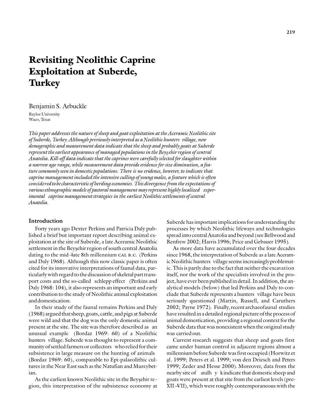 Revisiting Neolithic Caprine Exploitation at Suberde, Turkey