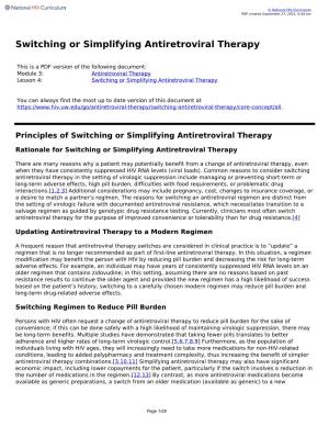 Switching Or Simplifying Antiretroviral Therapy