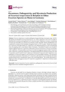 Occurrence, Pathogenicity, and Mycotoxin Production of Fusarium Temperatum in Relation to Other Fusarium Species on Maize in Germany