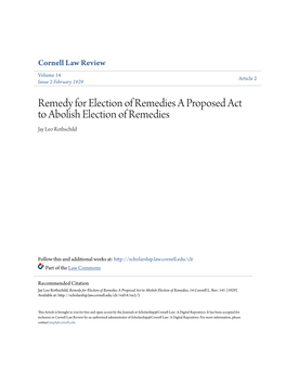 Remedy for Election of Remedies a Proposed Act to Abolish Election of Remedies Jay Leo Rothschild