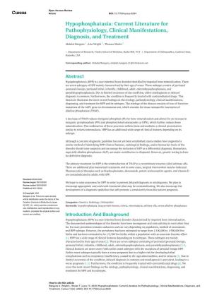 Hypophosphatasia: Current Literature for Pathophysiology, Clinical Manifestations, Diagnosis, and Treatment