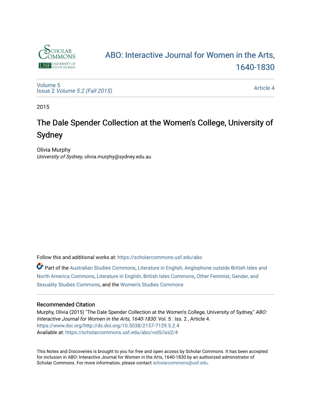 The Dale Spender Collection at the Women's College, University of Sydney