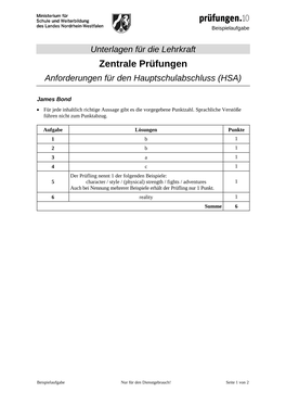 Unterlagen Für Die Lehrkraft Zentrale Prüfungen Anforderungen Für Den Hauptschulabschluss (HSA)