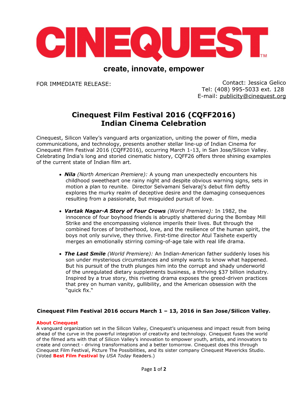 Cinequest Film Festival 2016 (CQFF2016)