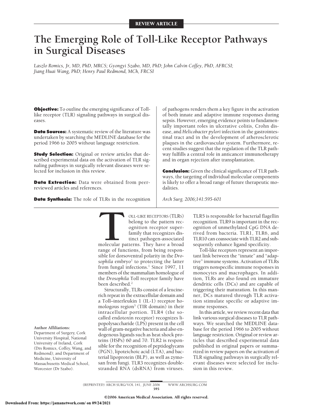 The Emerging Role of Toll-Like Receptor Pathways in Surgical Diseases