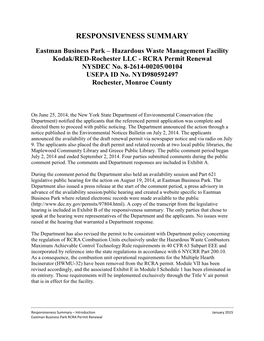 Eastman Business Park – Hazardous Waste Management Facility Kodak/RED-Rochester LLC - RCRA Permit Renewal NYSDEC No