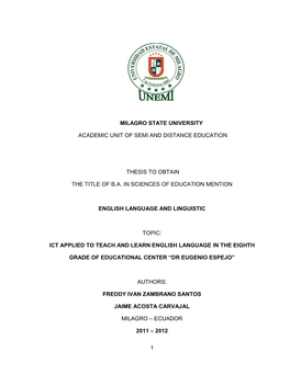 1 Milagro State University Academic Unit of Semi And
