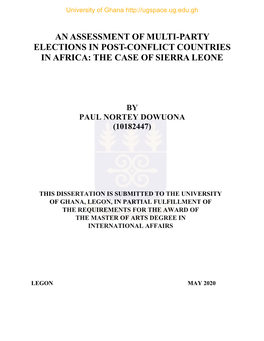 An Assessment of Multi-Party Elections in Post-Conflict Countries in Africa: the Case of Sierra Leone