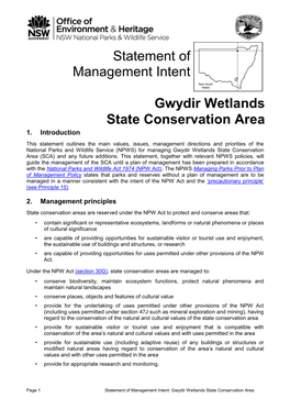 Gwydir Wetlands State Conservation Area Statement of Management