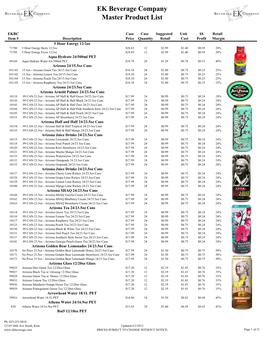 Download the EK Beverage Company Master Product List