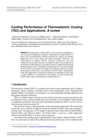 Cooling Performance of Thermoelectric Cooling (TEC) and Applications: a Review
