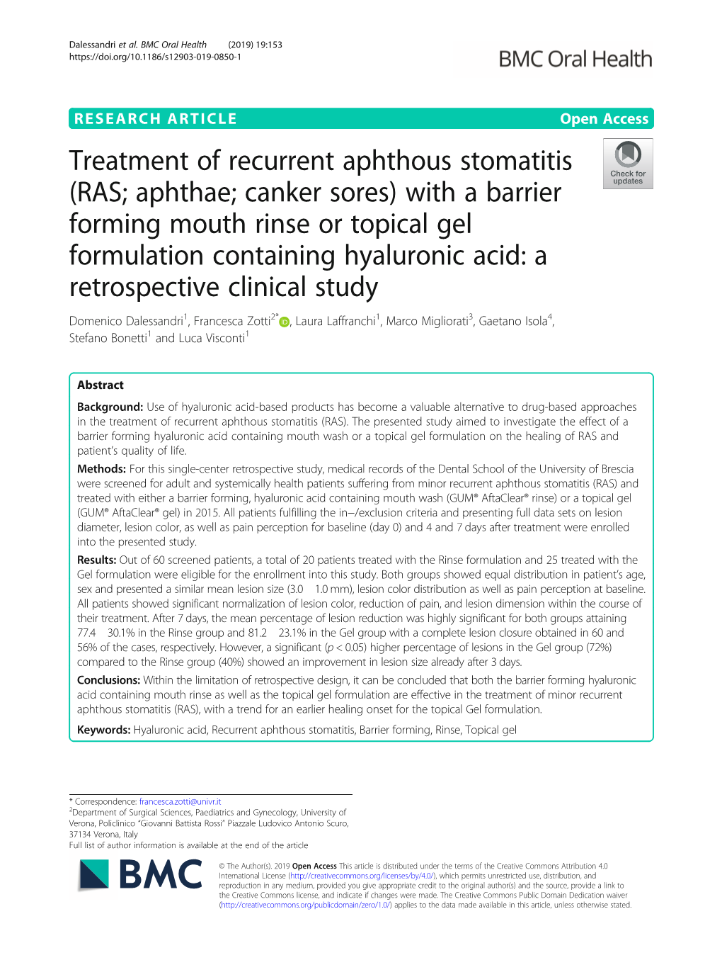 Treatment of Recurrent Aphthous Stomatitis