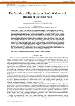 The Validity of Hybridity in Derek Walcott's a Branch of the Blue Nile