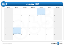 Month Calendar 1981 & Holidays 1981