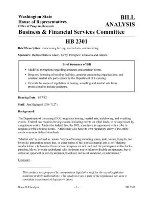 BILL ANALYSIS Business & Financial Services Committee HB 2301