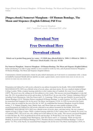 9Mges (Ebook Free) Somerset Maugham - of Human Bondage, the Moon and Sixpence (English Edition) Online