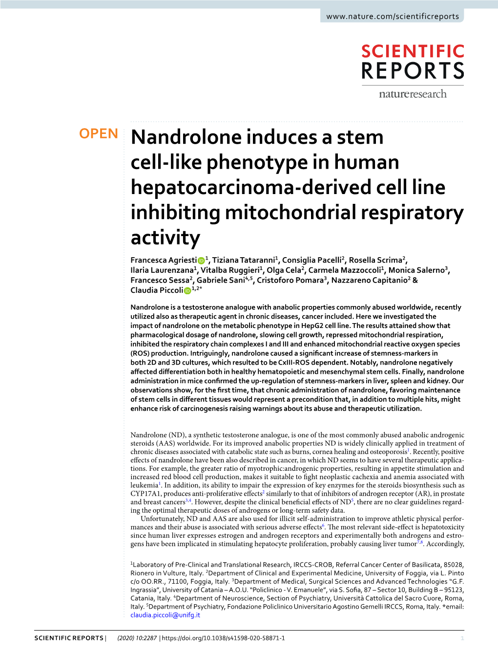 Nandrolone Induces a Stem Cell-Like Phenotype in Human
