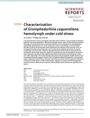 Characterization of Gromphadorhina Coquereliana Hemolymph Under Cold Stress Jan Lubawy* & Małgorzata Słocińska