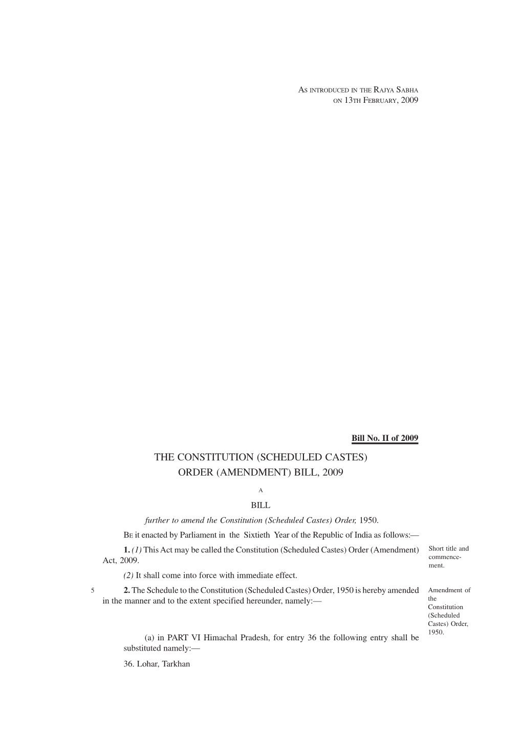 The Constitution (Scheduled Castes) Order (Amendment) Bill, 2009