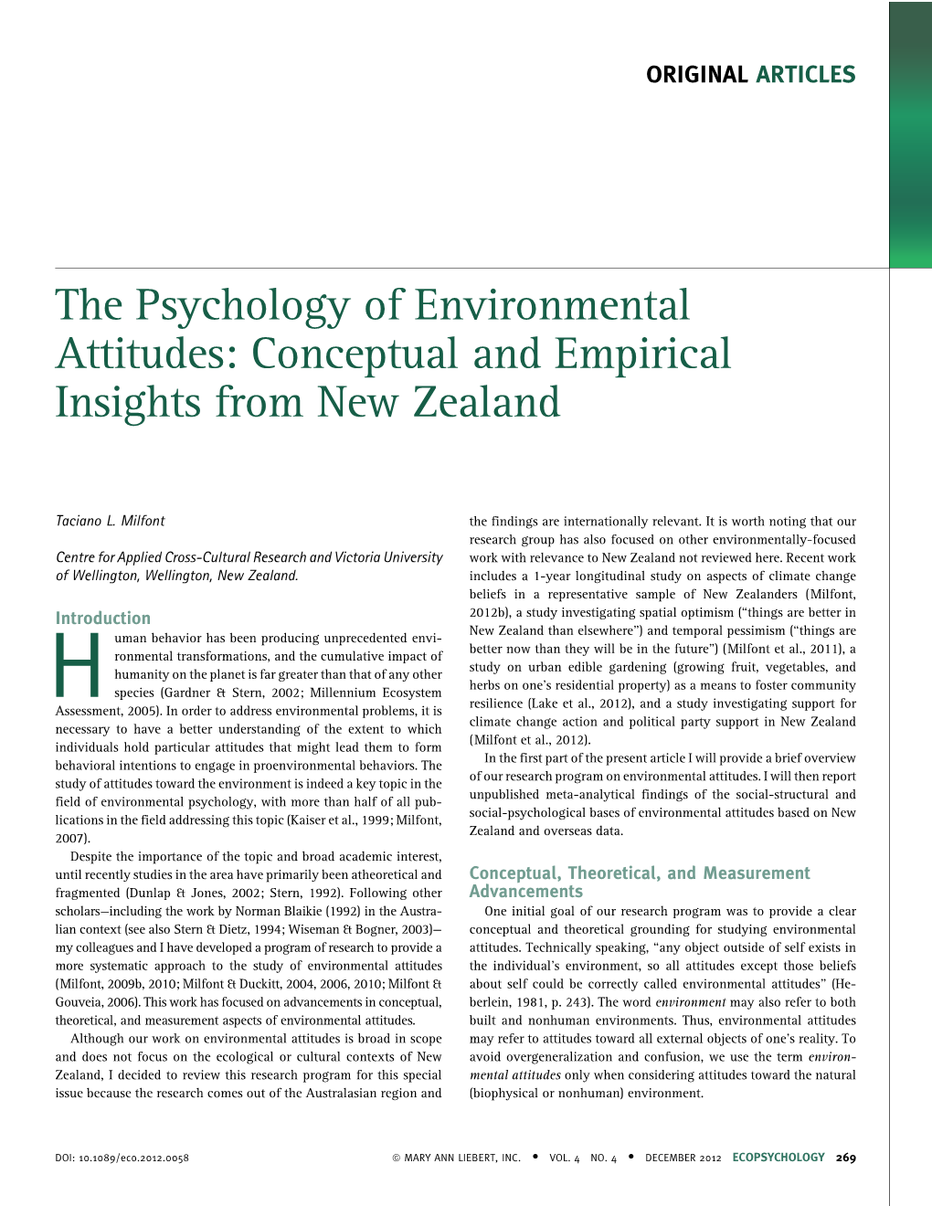 The Psychology of Environmental Attitudes: Conceptual and Empirical Insights from New Zealand