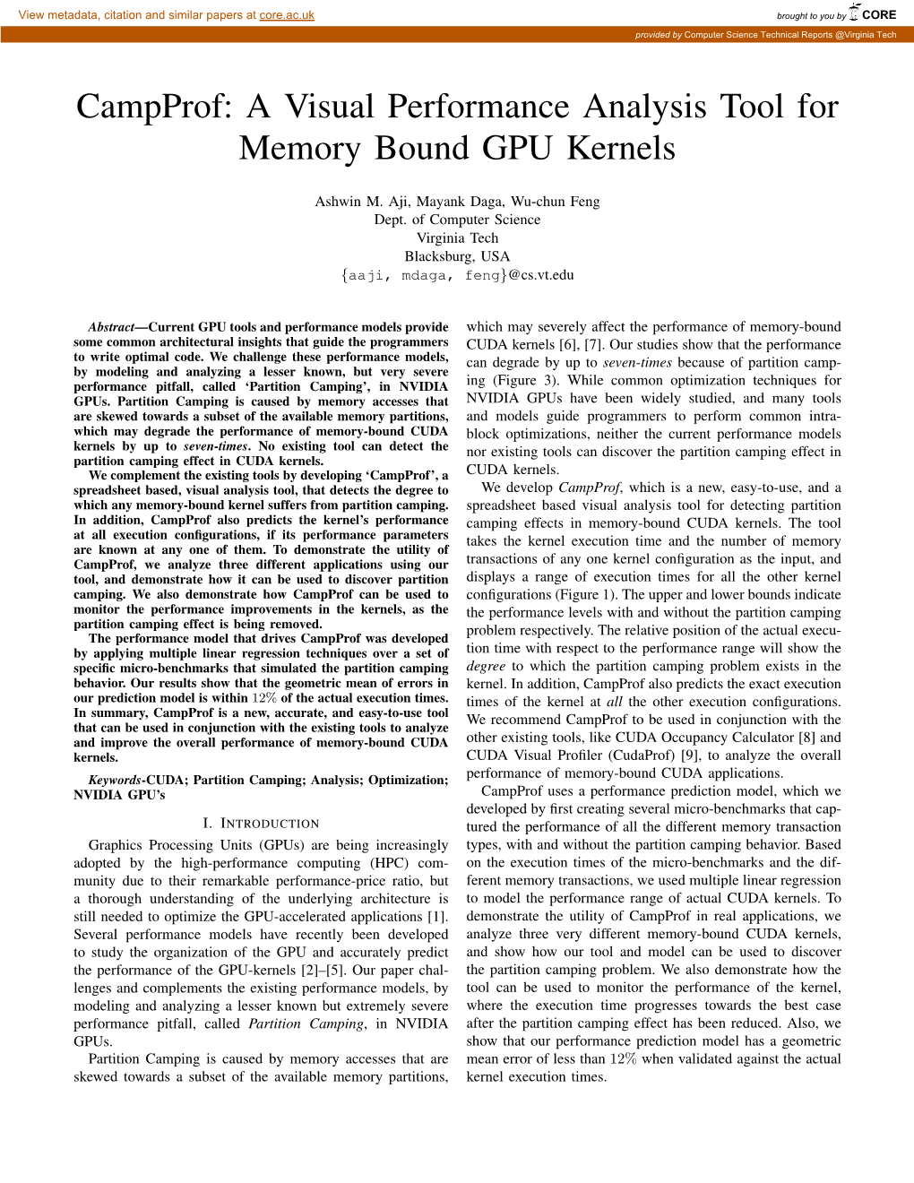 A Visual Performance Analysis Tool for Memory Bound GPU Kernels