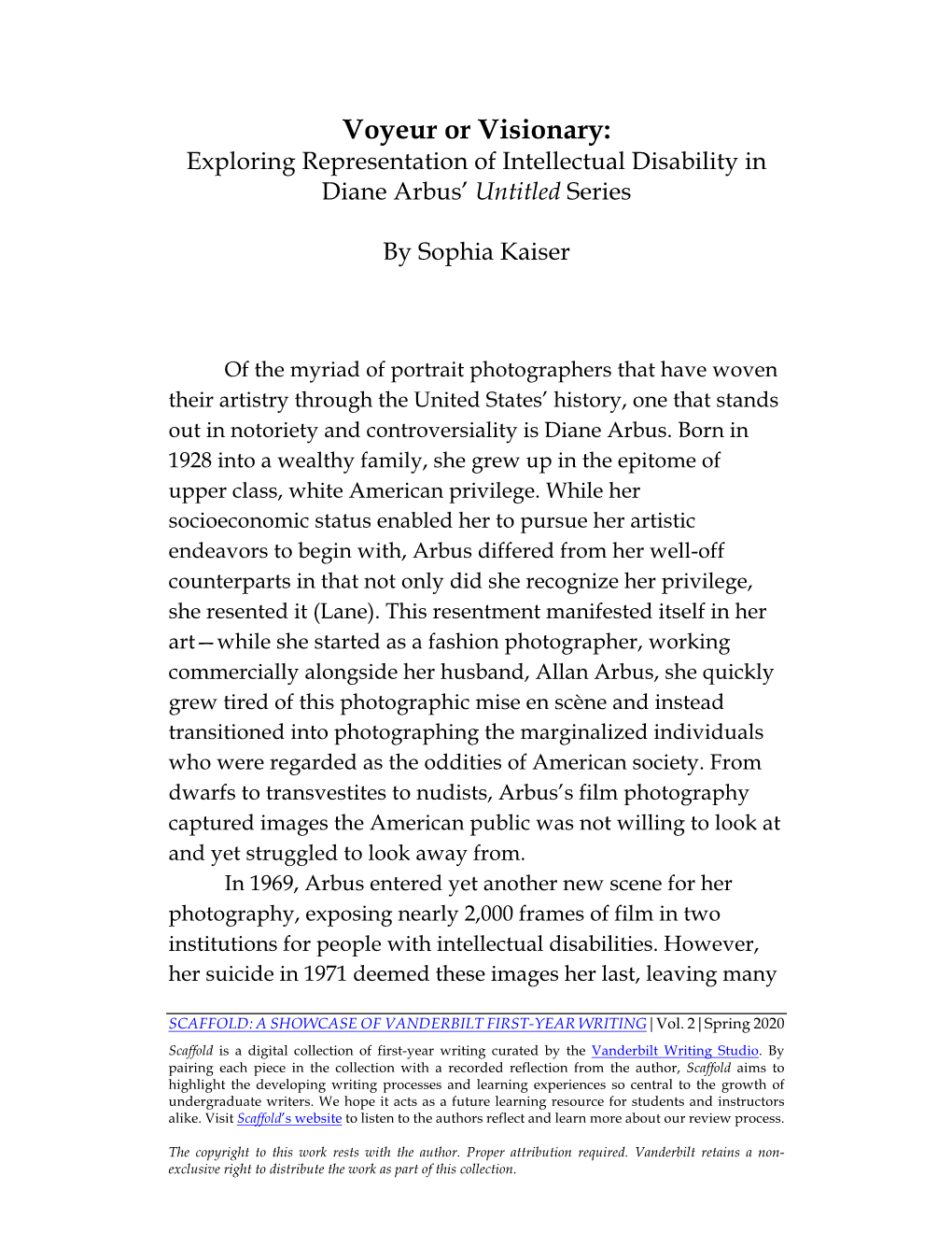 Voyeur Or Visionary: Exploring Representation of Intellectual Disability in Diane Arbus’ Untitled Series