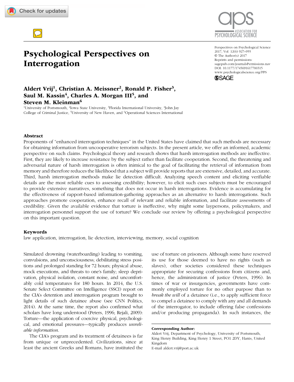 Psychological Perspectives on Interrogation Research-Article7065152017