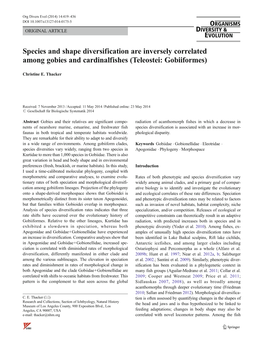 Species and Shape Diversification Are Inversely Correlated Among Gobies and Cardinalfishes (Teleostei: Gobiiformes)