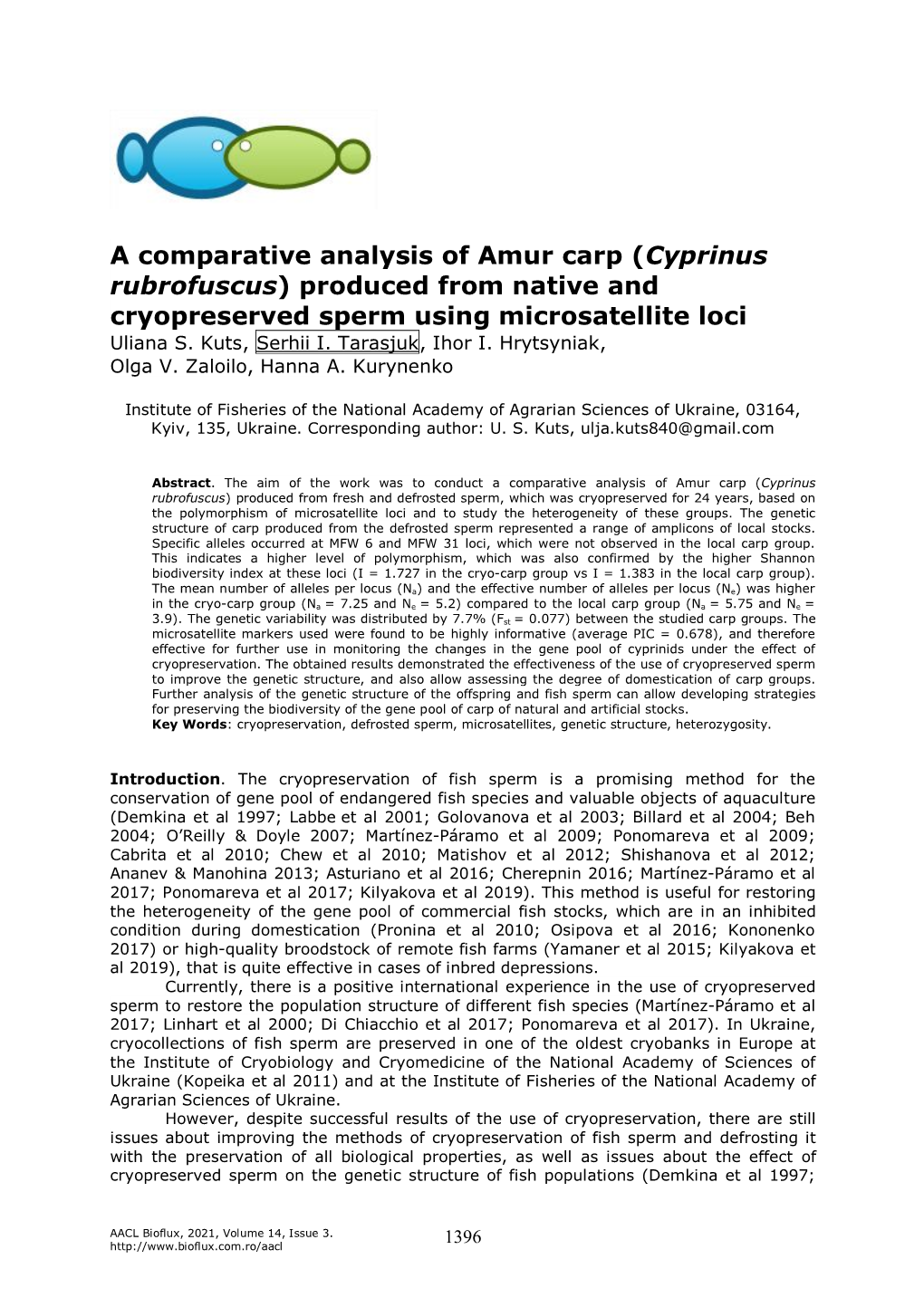 Cyprinus Rubrofuscus) Produced from Native and Cryopreserved Sperm Using Microsatellite Loci Uliana S